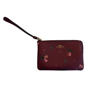 M3-27 COACH Leather Corner Zip Wristlet Holiday Bells Motif Limited Edition